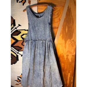 Pinot Noir Pinafore Dress Womens L Blue Excellent Acid Wash Denim Jumper Vintage